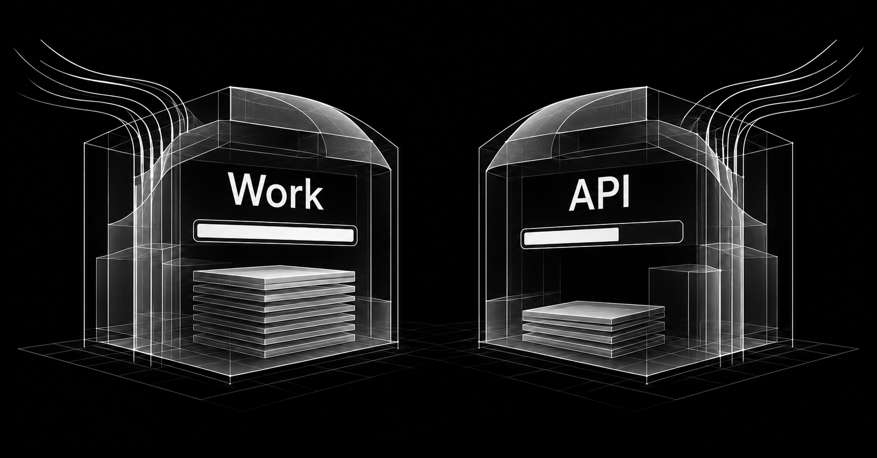 Two separate virtual account volumes labeled Work and API, each with its own usage gauge.
