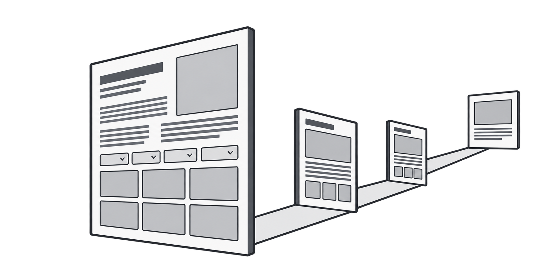A content page connects to smaller related pages along an onward path.