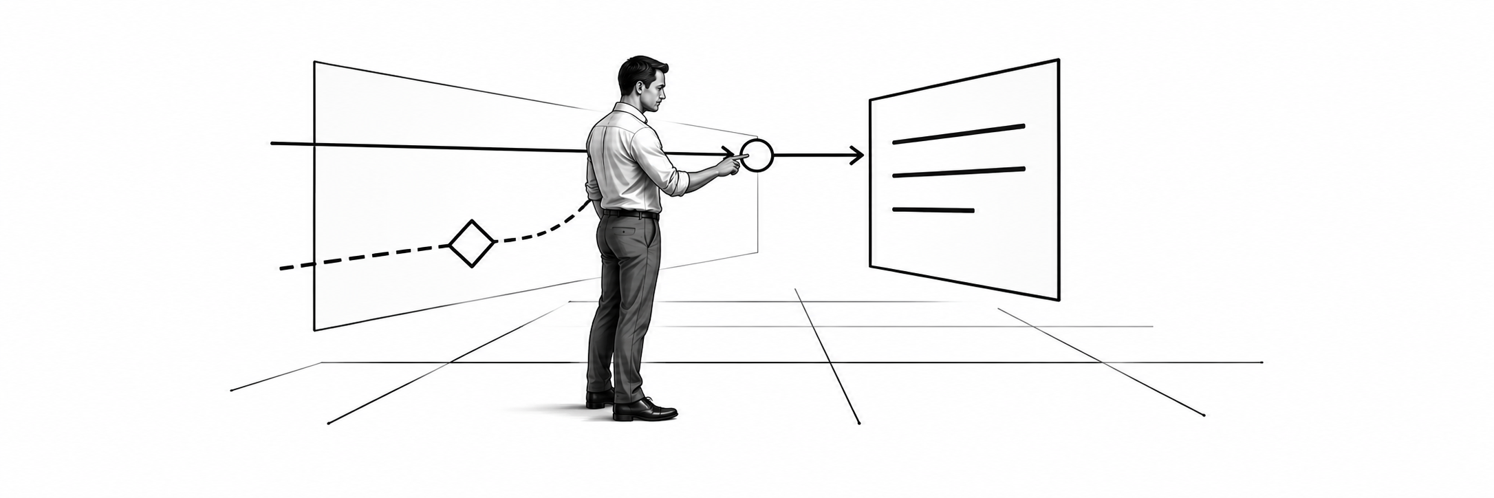 A reviewer takes responsibility where an exception route joins a path to an evidence record.